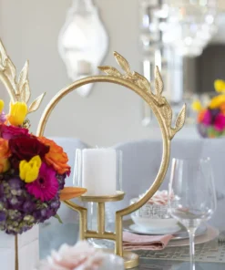 Inspire Me! Home Decor Golden Circle Leaf Design Hurricane Candle Holder (2 Sizes) " From Pops Of Color Home Collection" 13 Inspire Me! Home Decor Golden Circle Leaf Design Hurricane Candle Holder (2 Sizes)