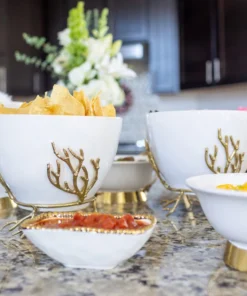 Inspire Me! Home Decor White Ceramic Bowl With Gold Textured Details (2 Sizes) " From Pops Of Color Home Collection" 11 Inspire Me! Home Decor White Ceramic Bowl With Gold Textured Details (2 Sizes)