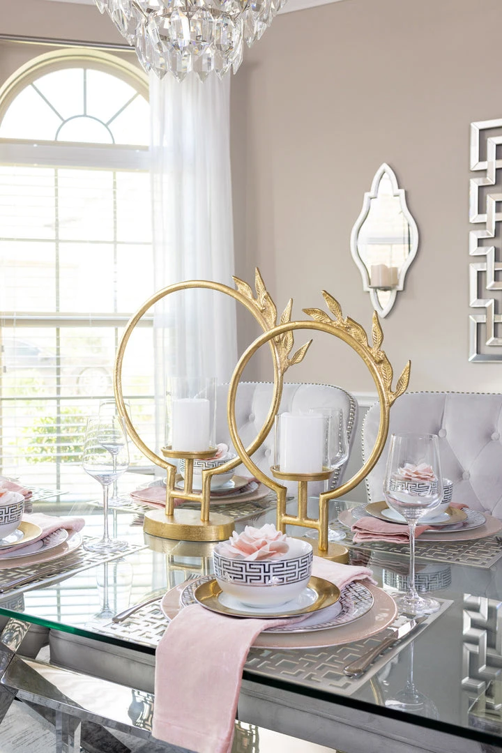 Inspire Me! Home Decor Golden Circle Leaf Design Hurricane Candle Holder (2 Sizes) " From Pops Of Color Home Collection" 3 Inspire Me! Home Decor Golden Circle Leaf Design Hurricane Candle Holder (2 Sizes) " From Pops Of Color Home Collection"