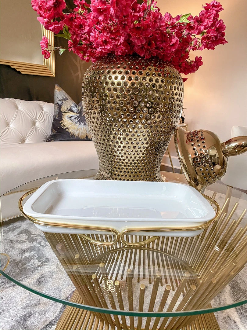 Inspire Me! Home Decor KITCHEN Rectangle Porcelain Serveware With Metal Base And Handles (2 Colors) 4 Inspire Me! Home Decor KITCHEN Rectangle Porcelain Serveware With Metal Base And Handles (2 Colors)