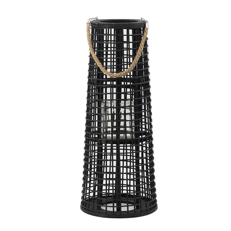 Inspire Me! Home Decor Indoor/Outdoor Rattan Black Tapered Lantern (2 Sizes) 4 Inspire Me! Home Decor Indoor/Outdoor Rattan Black Tapered Lantern (2 Sizes)