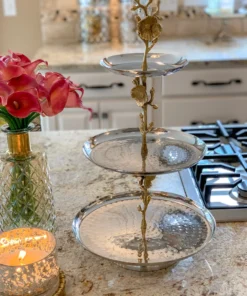 Inspire Me! Home Decor 3-Tier Dessert Stand With Gold Flowers