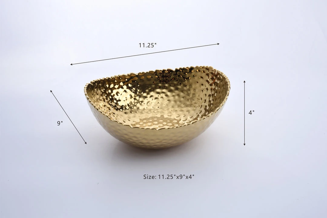 Inspire Me! Home Decor Gold Oval Hammered Porcelain Bowl 10 Inspire Me! Home Decor Gold Oval Hammered Porcelain Bowl