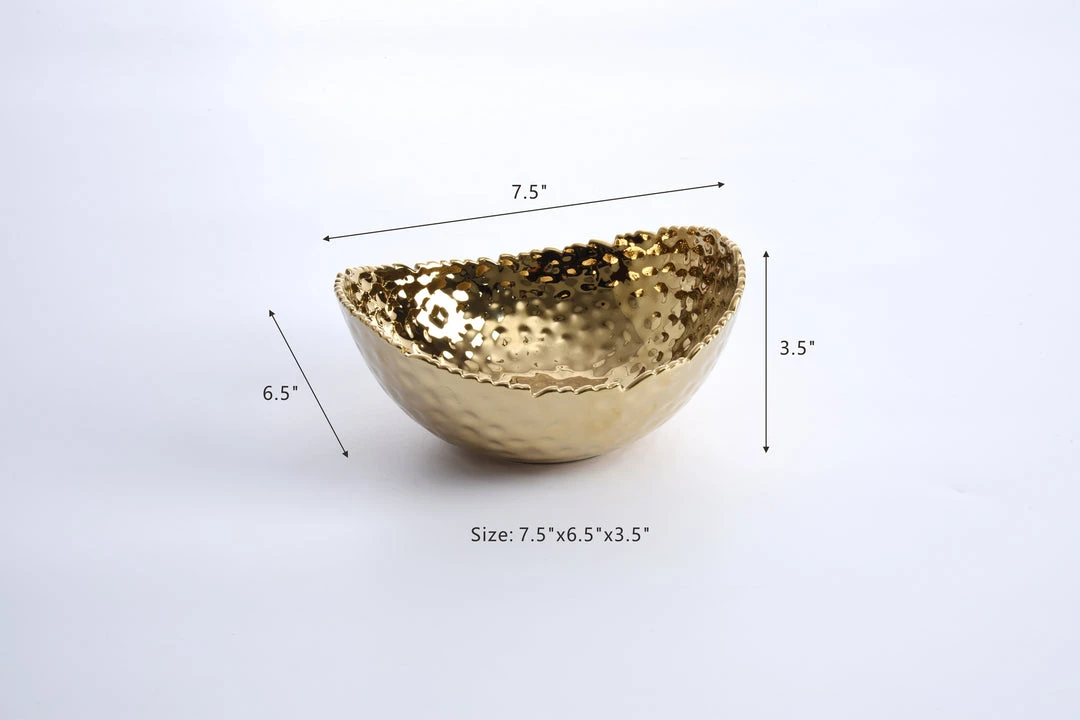 Inspire Me! Home Decor Gold Oval Hammered Porcelain Bowl 12 Inspire Me! Home Decor Gold Oval Hammered Porcelain Bowl