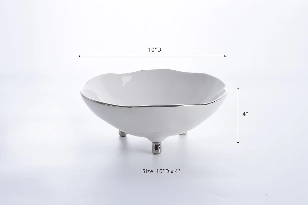 Inspire Me! Home Decor Silver And White Footed Bowl 6 Inspire Me! Home Decor Silver And White Footed Bowl