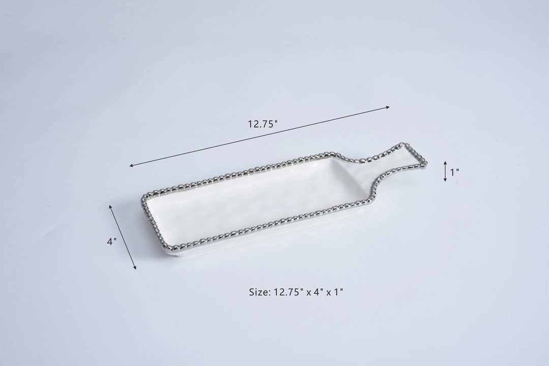Inspire Me! Home Decor Short Silver And White Beaded Tray 7 Inspire Me! Home Decor Short Silver And White Beaded Tray