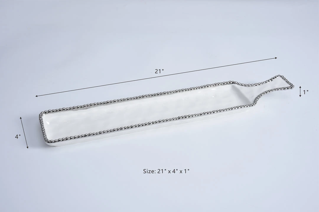 Inspire Me! Home Decor Long Silver And White Beaded Tray 8 Inspire Me! Home Decor Long Silver And White Beaded Tray