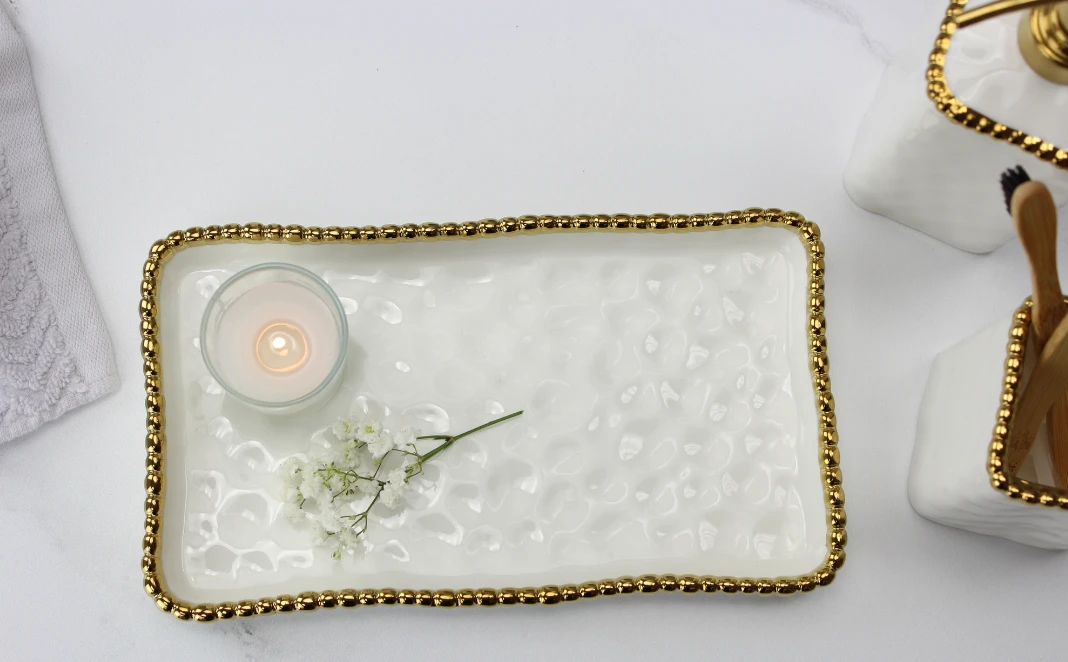 Inspire Me! Home Decor White & Gold Beaded Vanity Collection (3 Items) Each Sold Individually 6 Inspire Me! Home Decor White & Gold Beaded Vanity Collection (3 Items) Each Sold Individually