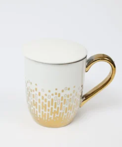 Inspire Me! Home Decor Gold & White Ceramic Mug With Lid