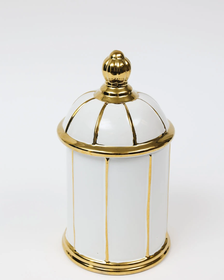 Inspire Me! Home Decor White Ceramic Lidded Jar With Gold Linear Detail (3 Sizes) 7 Inspire Me! Home Decor White Ceramic Lidded Jar With Gold Linear Detail (3 Sizes)
