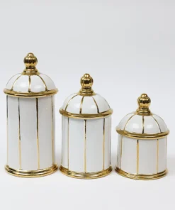 Inspire Me! Home Decor White Ceramic Lidded Jar With Gold Linear Detail (3 Sizes)
