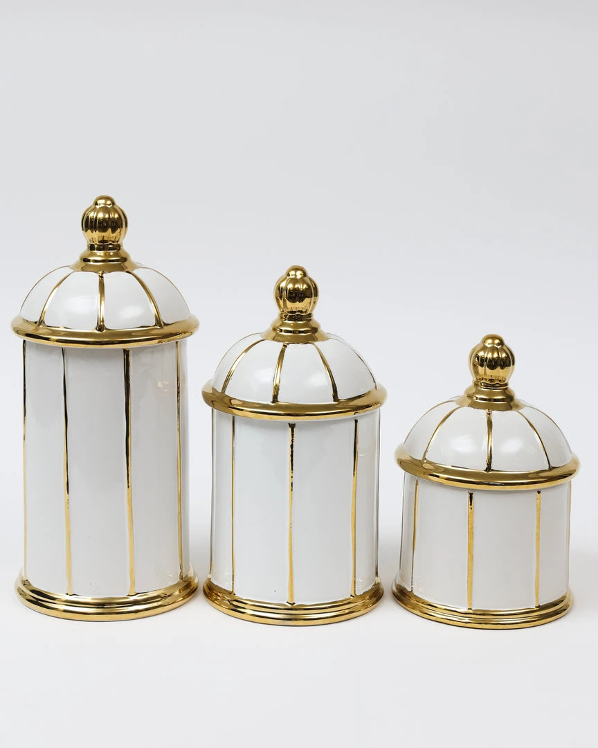 Inspire Me! Home Decor White Ceramic Lidded Jar With Gold Linear Detail (3 Sizes) 4 Inspire Me! Home Decor White Ceramic Lidded Jar With Gold Linear Detail (3 Sizes)