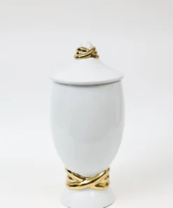 Inspire Me! Home Decor White Ceramic Jar With Elegant Gold Details (2 Sizes)