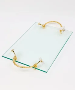Inspire Me! Home Decor Large Rectangular Glass Tray With White Jeweled Flower Details