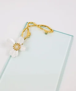 Inspire Me! Home Decor Small Rectangular Glass Tray With White Jeweled Flower Details