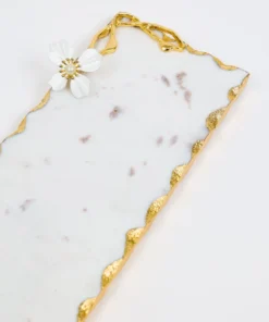 Inspire Me! Home Decor Small Rectangular Marble Tray With White Jeweled Flower Details
