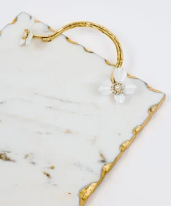 Inspire Me! Home Decor Large Rectangular Marble Tray With White Jeweled Flower Details