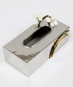 Inspire Me! Home Decor Silver Tissue Box Cover With White Jeweled Flower Details 9 Inspire Me! Home Decor Silver Tissue Box Cover With White Jeweled Flower Details
