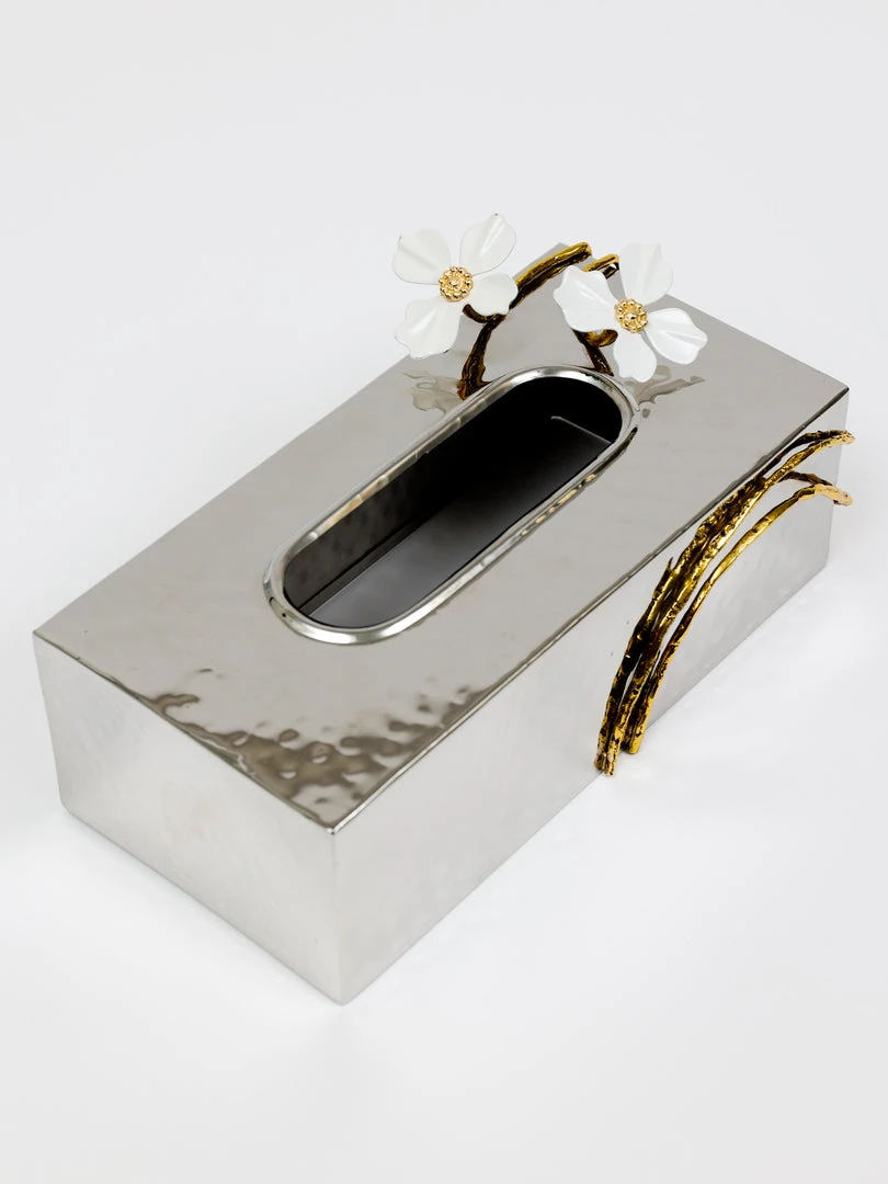 Inspire Me! Home Decor Silver Tissue Box Cover With White Jeweled Flower Details 5 Inspire Me! Home Decor Silver Tissue Box Cover With White Jeweled Flower Details