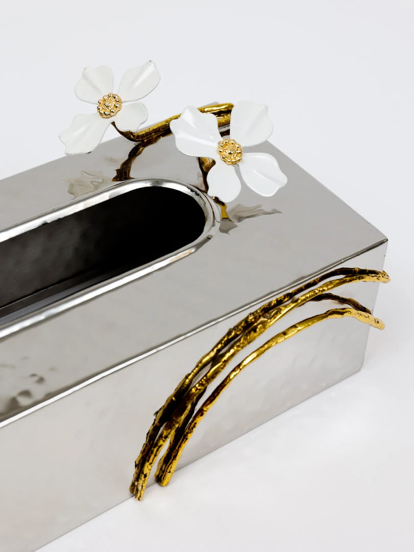 Inspire Me! Home Decor Silver Tissue Box Cover With White Jeweled Flower Details 6 Inspire Me! Home Decor Silver Tissue Box Cover With White Jeweled Flower Details
