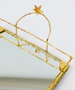Inspire Me! Home Decor Square Mirrored Tray With Gold Flower Design