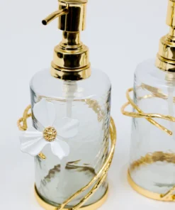 Inspire Me! Home Decor Set Of 2 Hammered Glass Pumps With Gold Tops And White Jeweled Flower Details