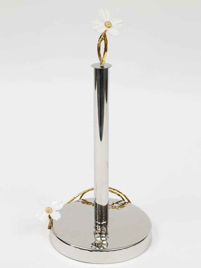 Inspire Me! Home Decor Gold Paper Towel Holder With White Jeweled Flower Details 4 Inspire Me! Home Decor Gold Paper Towel Holder With White Jeweled Flower Details