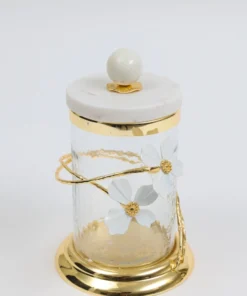 Inspire Me! Home Decor Hammered Glass Canister With White Jeweled Flower Details (3 Sizes) Gold