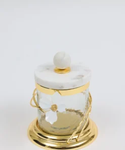 Inspire Me! Home Decor Hammered Glass Canister With White Jeweled Flower Details (3 Sizes) Gold