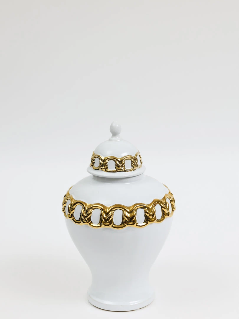 Inspire Me! Home Decor White Ceramic Ginger Jar With Stunning Gold Chain Details (3 Sizes) 8 Inspire Me! Home Decor White Ceramic Ginger Jar With Stunning Gold Chain Details (3 Sizes)