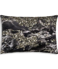 Cloud9d Amal - Charcoal Digital Printed Velvet Oblong Pillow W/ Gold And Silver Print - 20" X 14"