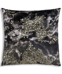 Cloud9d Amal - Charcoal Digital Printed Pillow W/ Gold And Silver Print - 22" X 22"