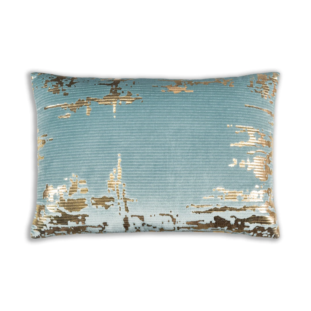 Cloud9d Asra - Oblong Teal Velvet Pillow W/ Quilting And Shiny Gold Foil Print - 20" X 14" PILLOWS, RUGS, & THROWS 3 Cloud9d Asra - Oblong Teal Velvet Pillow W/ Quilting And Shiny Gold Foil Print - 20" X 14" PILLOWS, RUGS, & THROWS