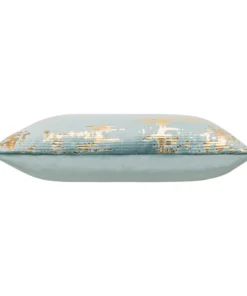 Cloud9d Asra - Oblong Teal Velvet Pillow W/ Quilting And Shiny Gold Foil Print - 20" X 14" PILLOWS, RUGS, & THROWS