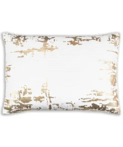 Cloud9d Asra - Oblong White Velvet Pillow W/ Quilting And Shiny Gold Foil Print - 20" X 14"