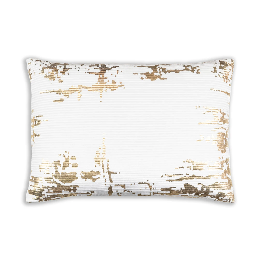 Cloud9d Asra - Oblong White Velvet Pillow W/ Quilting And Shiny Gold Foil Print - 20" X 14" 3 Cloud9d Asra - Oblong White Velvet Pillow W/ Quilting And Shiny Gold Foil Print - 20" X 14"