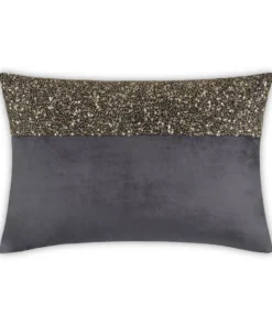 Cloud9d Lena - Charcoal Velvet Pillow 5" Top Beaded In Gold Beadwork - 20" X 14" PILLOWS, RUGS, & THROWS