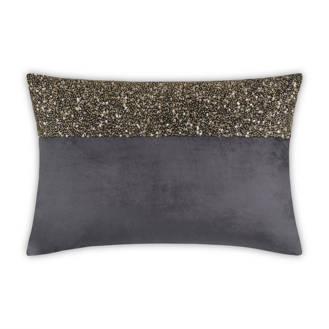 Cloud9d Lena - Charcoal Velvet Pillow 5" Top Beaded In Gold Beadwork - 20" X 14" PILLOWS, RUGS, & THROWS 3 Cloud9d Lena - Charcoal Velvet Pillow 5" Top Beaded In Gold Beadwork - 20" X 14" PILLOWS, RUGS, & THROWS