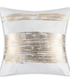 Cloud9d PILLOWS, RUGS, & THROWS Leyla - Ivory Velvet Pillow W/ Hand Painted Gold Brushstrokes - 20