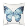 Cloud9d Ella - Digital Outdoor Printed Fabric Pillow In Blue Butterfly Print W/ Rose Gold Metallic Print - 18" X 18" PILLOWS, RUGS, & THROWS