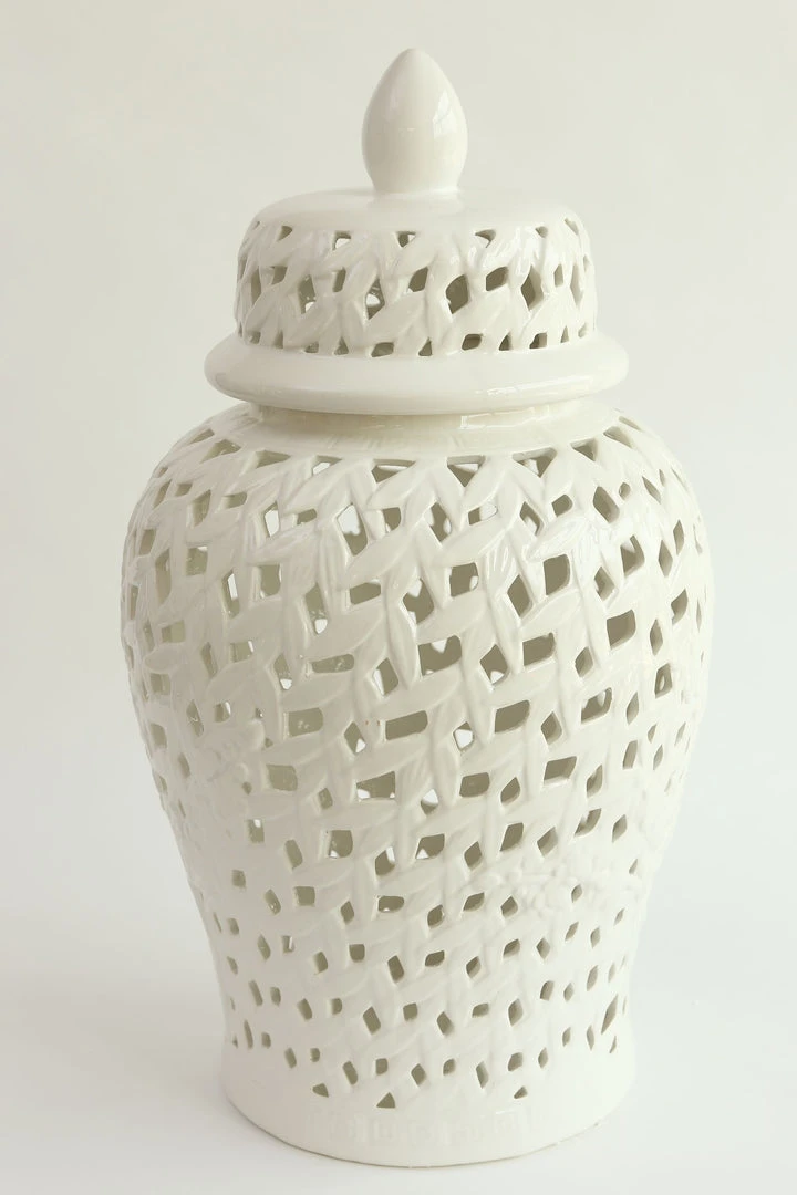 Inspire Me! Home Decor White Leaf Pattern Ginger Jar (2 Sizes) 9 Inspire Me! Home Decor White Leaf Pattern Ginger Jar (2 Sizes)