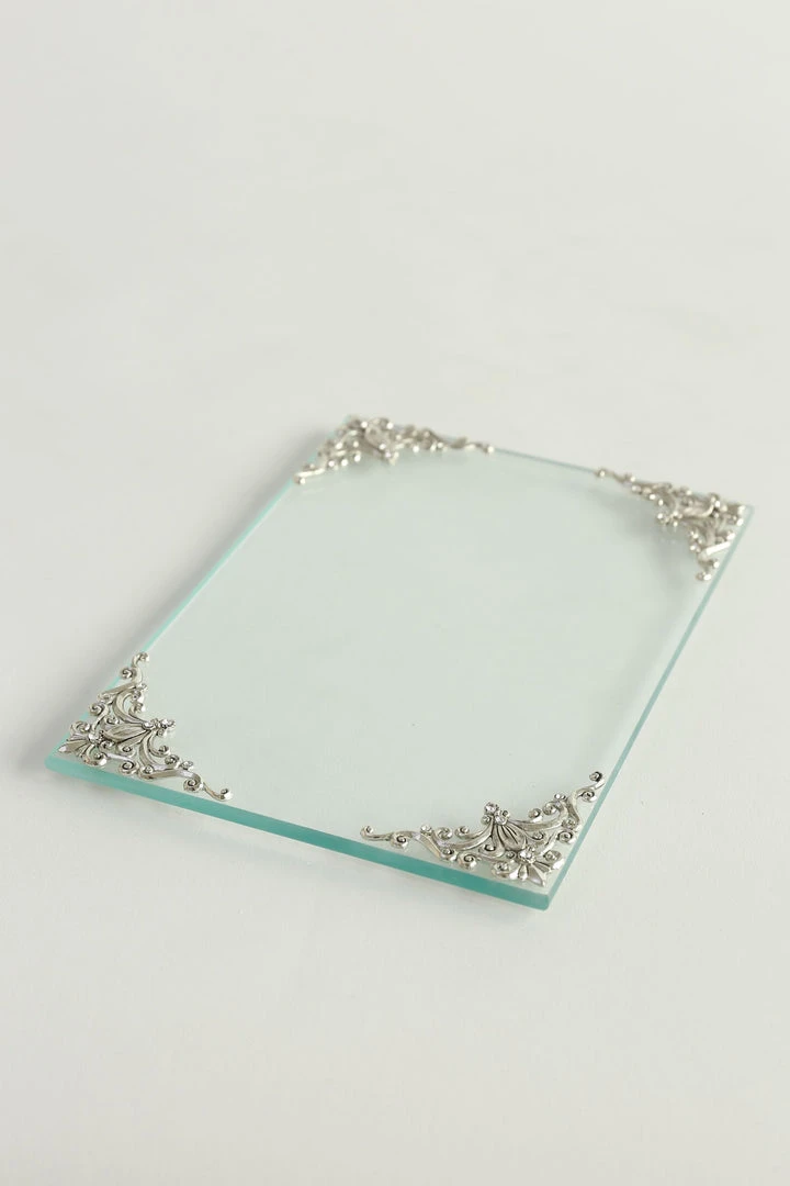 Inspire Me! Home Decor Glass Tray W/ Silver Corner Details And Swarovski Crystals 6 Inspire Me! Home Decor Glass Tray W/ Silver Corner Details And Swarovski Crystals
