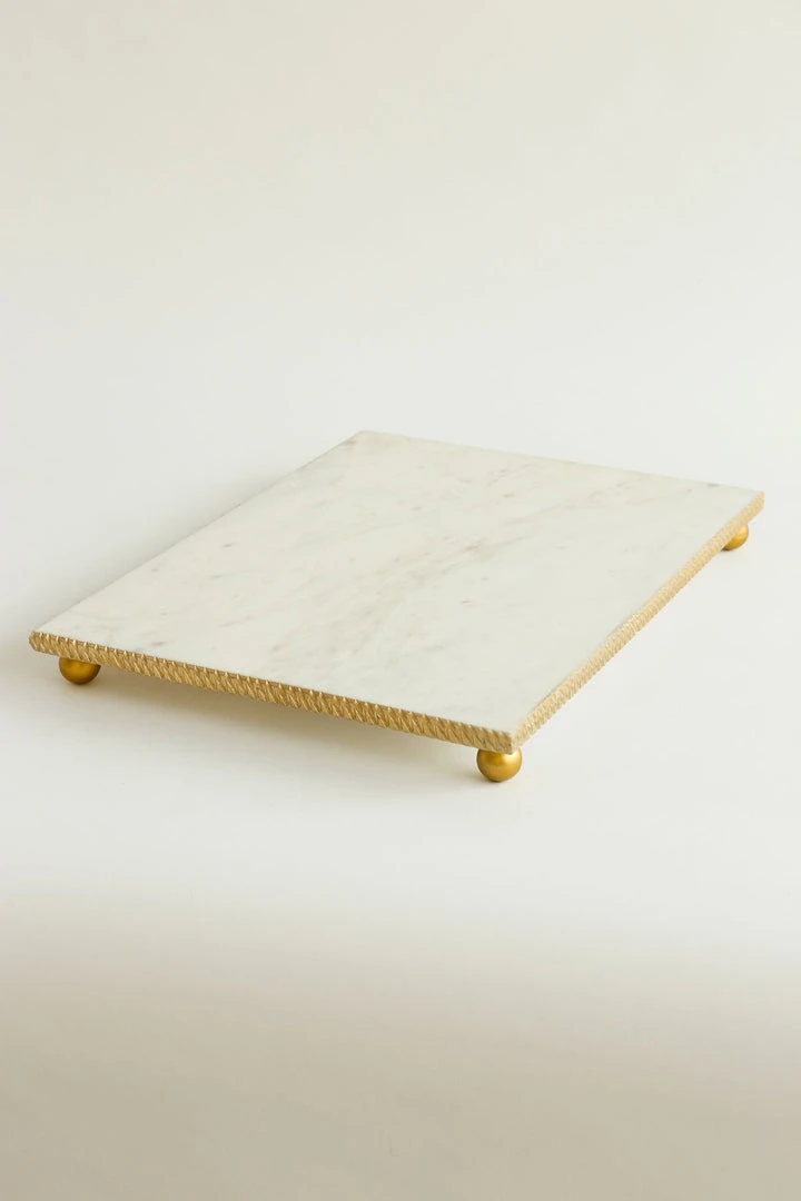 Inspire Me! Home Decor White Marble Tray W/ Gold Textured Edge (2 Size) 12 Inspire Me! Home Decor White Marble Tray W/ Gold Textured Edge (2 Size)