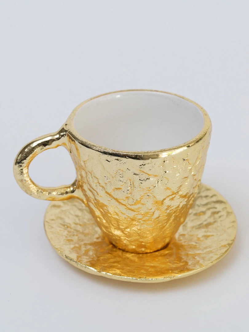 Inspire Me! Home Decor Gold Textured Metal Tea Cup And Saucer With White Interior 4 Inspire Me! Home Decor Gold Textured Metal Tea Cup And Saucer With White Interior