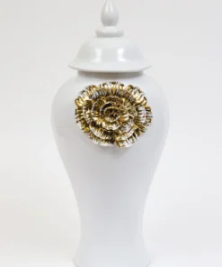 Inspire Me! Home Decor White Ginger Jar With Large Gold Flower Detail (3 Sizes) 19 Inspire Me! Home Decor White Ginger Jar With Large Gold Flower Detail (3 Sizes)
