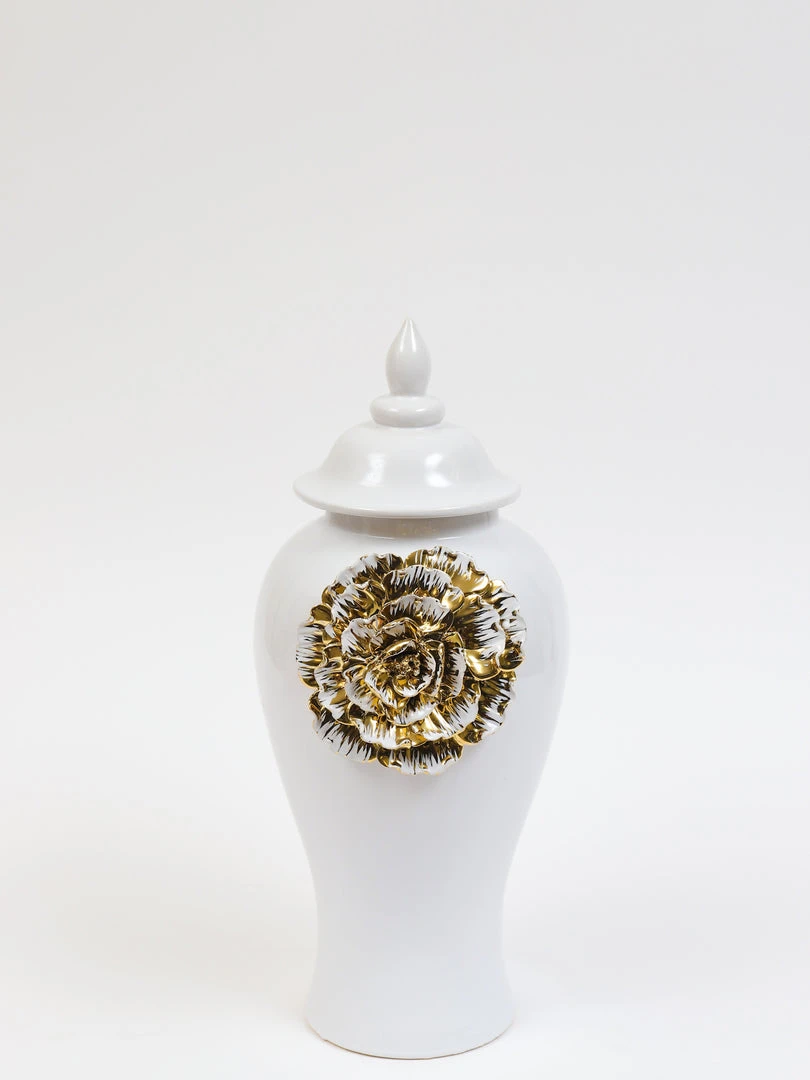 Inspire Me! Home Decor White Ginger Jar With Large Gold Flower Detail (3 Sizes) 11 Inspire Me! Home Decor White Ginger Jar With Large Gold Flower Detail (3 Sizes)