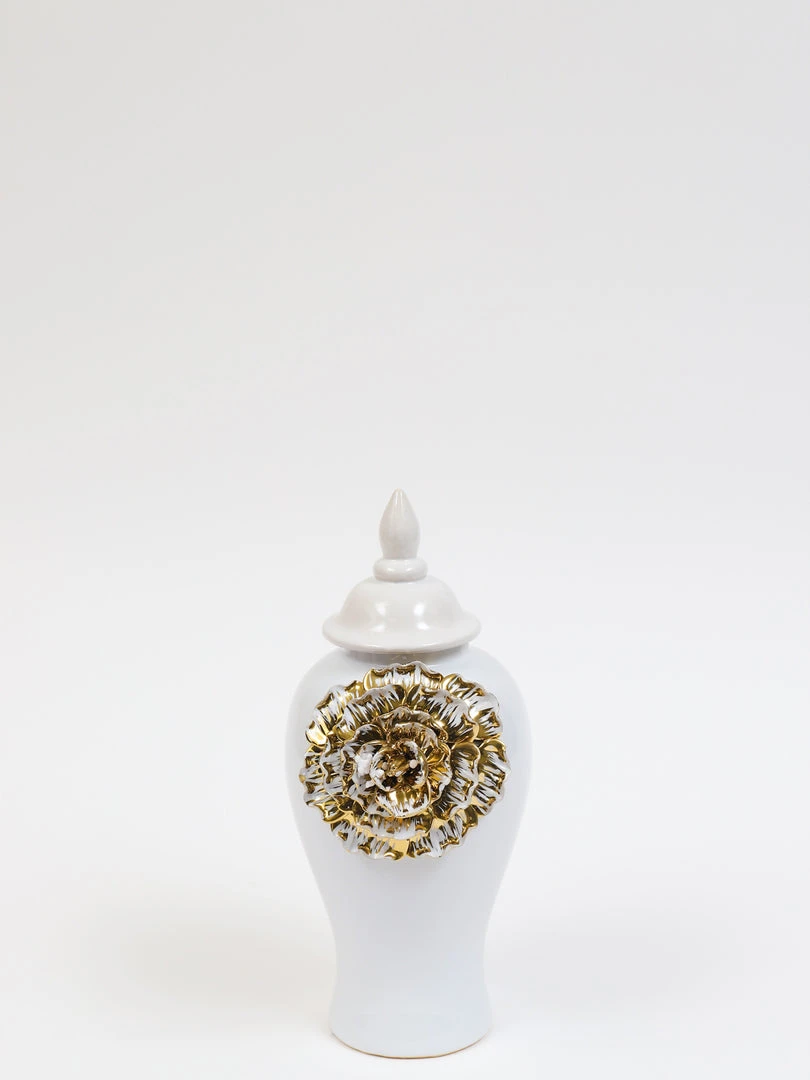 Inspire Me! Home Decor White Ginger Jar With Large Gold Flower Detail (3 Sizes) 12 Inspire Me! Home Decor White Ginger Jar With Large Gold Flower Detail (3 Sizes)
