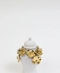 Inspire Me! Home Decor White Textured Ginger Jar With Gold Floral Design (3 Sizes)