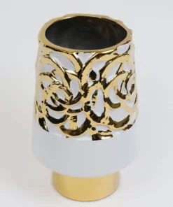 Inspire Me! Home Decor White Ceramic Vases With Gold Circle Design