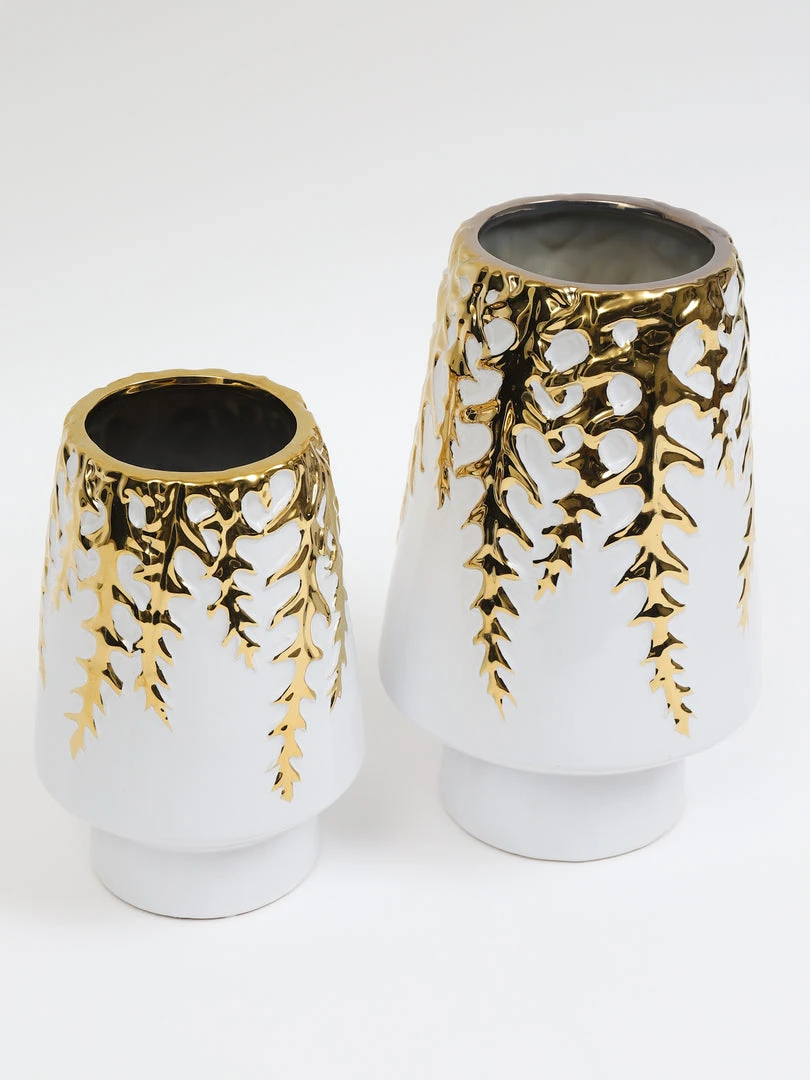 Inspire Me! Home Decor White Ceramic Vase With Gold Vine Design (3 Sizes) 5 Inspire Me! Home Decor White Ceramic Vase With Gold Vine Design (3 Sizes)